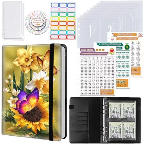 Desafio de economia de dinheiro de 100 envelopes, fichário de orç...