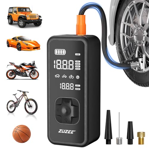 Image of ZUZEE Tire Inflator Portable Air Compressor - 4X Faster Inflation, 150PSI Air Pump for Car Tires with Digital Pressure Gauge /LED Light, Portable Tire Inflator for Car, Moto, Bike, Ball, etc(Black)