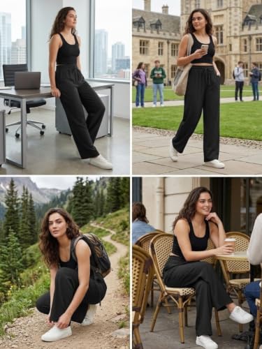 Image of Leriya Fashion Women Relaxed Fit Wide Leg Trousers | Malai Cottage Elastic Drawstring Wide Leg Pants for Women | Casual Straight Lounge Pants with Pockets | Stylish Everyday Office Outfit Bottom Pant