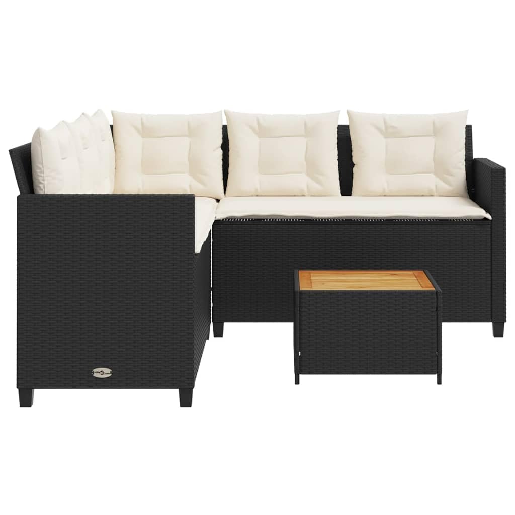 IKAYAA Conjunto Jardín de Ratán, Sofá Esquinero Jardin, Sofa Exterior, Conjunto de Sofá de Poliratán, Sofá Jardin con Cojín de Asiento y Respaldo Negro