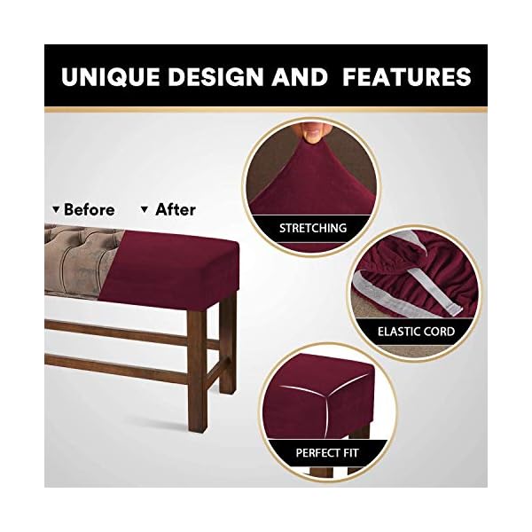 PPOIU Velvet Spandex Bench Covers for Dining Room - Soft Thick Velvet Bench Slipcover Bed Bench Cover Removable Washable Bench Seat Protector for Living Room, Kitchen, Bedroom (Wine red,Large) - Image 6