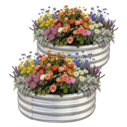 Land Guard 2 Pack 221ft Galvanized Raised Garden Bed Planter Raised Garden Beds Outdoor Round Clearance Raised Garden Beds for Gardening Vegetables
