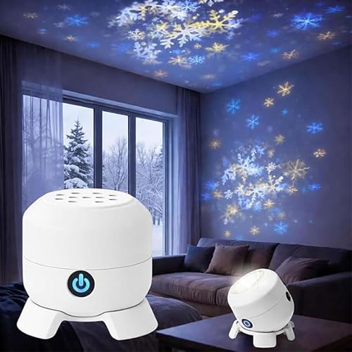 Projecteur Led Rotatif Dynamique, Projecteur Océanique Pivotant à 360° Rechargeable, Motifs Dynamiques Flocons de Neige/Noël/Océan (flocons de neige)