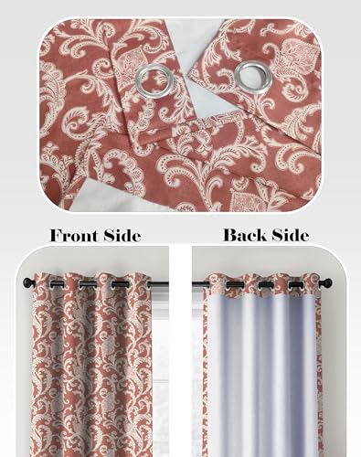 Image of Casableu Anthem Kelso Cotton Look Door Curtains Pack of 2-7 Feet Long, Printed Design, Room Darkening Curtains with Tiebacks, Eyelet Style for Bedroom & Living Room Decor (Brandy Rose 7 feet)