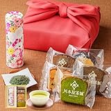 川本屋茶舗 CHAGASHIパウンド 5個 備長炭火入れ 高級日本茶 風呂敷包み 自家製 パウンドケーキ 保存料・着色料・香料 不使用 和染茶缶入り お茶 スイーツ お菓子 詰め合わせ ギフトボックス セット (花々)