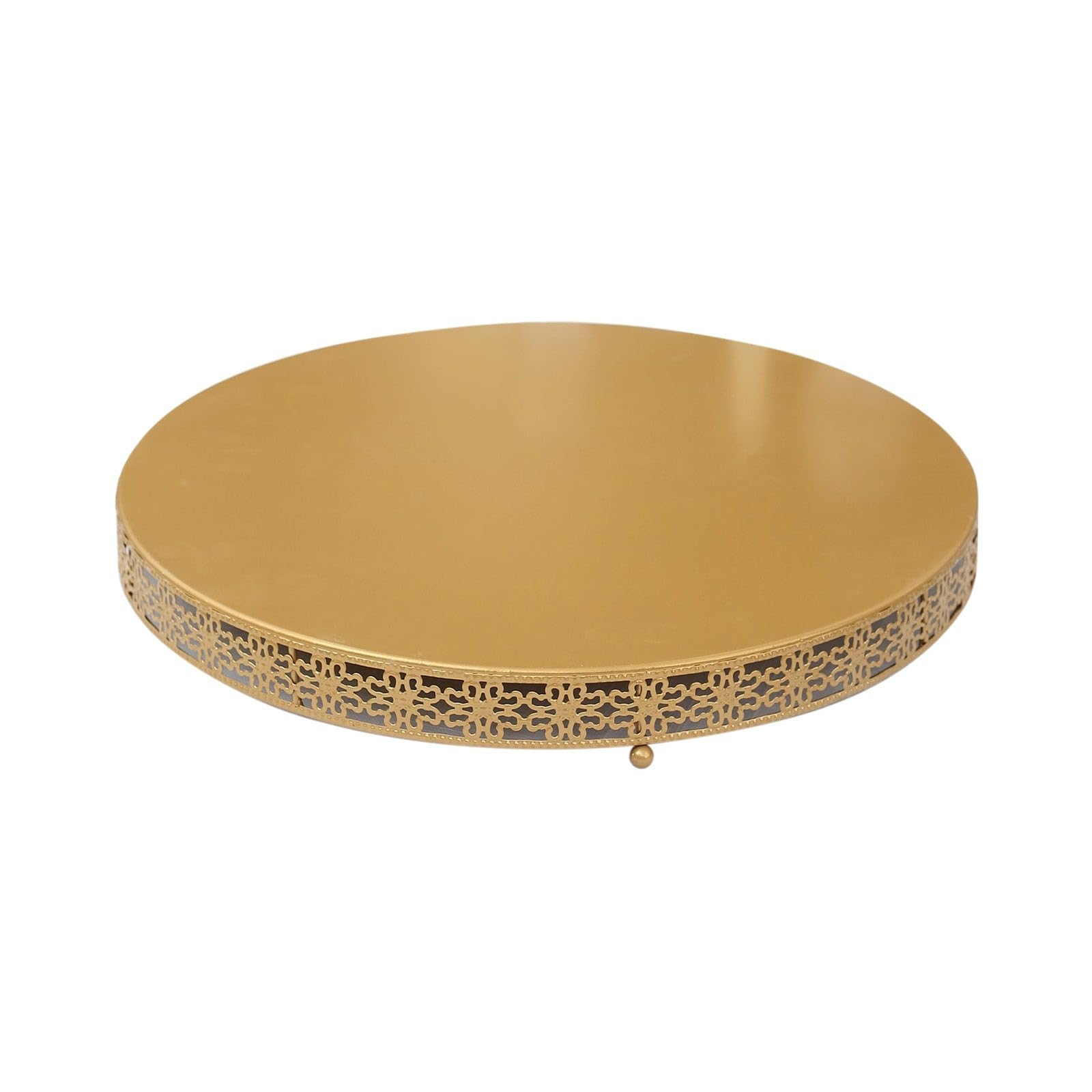 20 in Gold Metal Fleur De Lis Round Cake Stand Dessert Display Pedestal | Cute Riser for Birthday Wedding Party Events Reception Buffet Catering