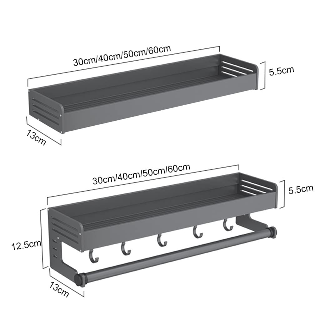 Zestaw regałów ściennych (2 sztuki) ze stopu aluminium, ze zdejmowanym drążkiem na ręczniki, idealny do kuchni i łazienki (szary, 50 cm)