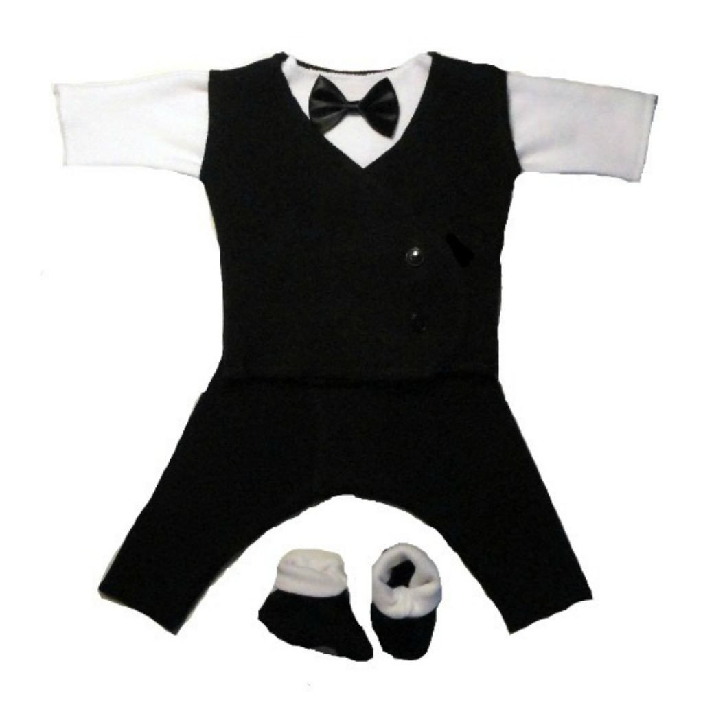 Jacqui's - Traje para bebé con chaleco negro y blanco