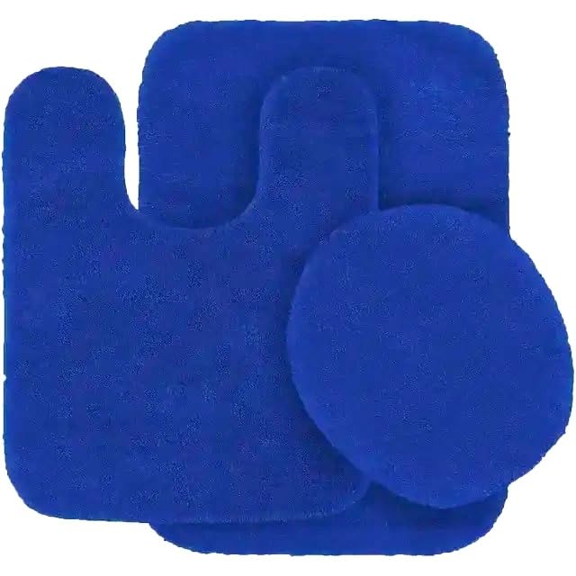3 Piece Chenille Bath Rug Set Non Slip Medium Rug Countour Rug and Toilet Lid Cover #6 (Royal Blue)