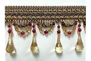 4&quot; Crystal Beaded Tassel Trim TF-46/7-33 Brown & Cranberry (1 Yard)