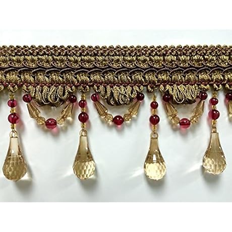 4&quot; Crystal Beaded Tassel Trim TF-46/7-33 Brown & Cranberry (1 Yard)