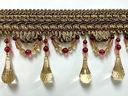 Zoe Ball & Bead Tassel Fringe Trim - Cranberry/Sage 20 Yard Cut For Home Decor