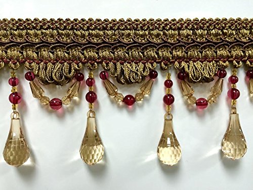 4" Crystal Beaded Tassel Fringe Trim Tf-46/7-33 Brown & Cranberry (Sold By The Yard) #TOP21