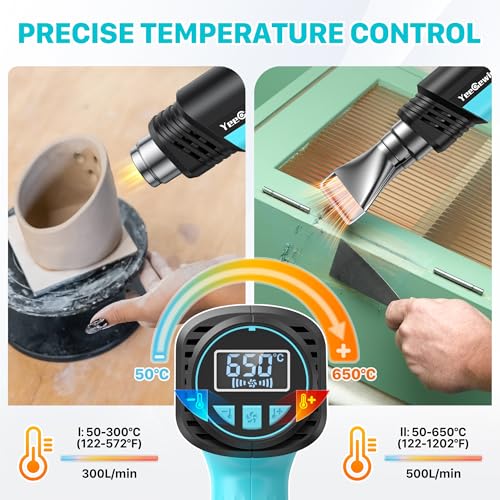 2000W heteluchtpistool 50-650°C instelbaar met LCD-display, oververhittingsbeveiliging, 4 mondstukken, handsfree gebruik - Afbeelding 3