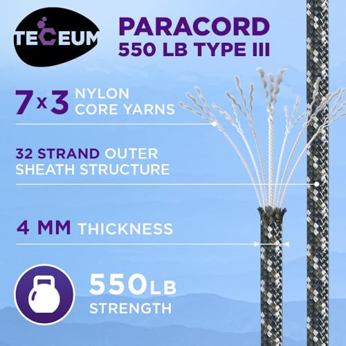 Image of TECEUM Reflective Paracord Rope 1000 - 1000ft /200ft /100ft /50ft - 40+ Colors - Glow in the Dark - para Cord - Utility Rope for Survival, Hunting & Camping Gear - Nylon String, Camping Rope, Tent Cord