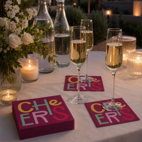 Image of Punch Studio 30-Count Disposable Paper Decorative Cake /Cocktail Party Napkins, 5 inch Square, Cheers