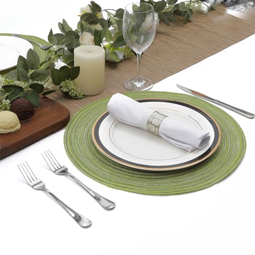 Soulnioi Cotton Place Mats Round Table Placemats 38cm Heat Resistant Washable Table Mats for Kitchen Dining Table, Set of 6 - Green - Image 3