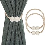 HomeCloud Magnetic Curtain Tiebacks Convenient Drape Tie Backs - Pearl Decorative Rope Holdback Holder for Window Drapries Color Beige (1pair 2 pcs)