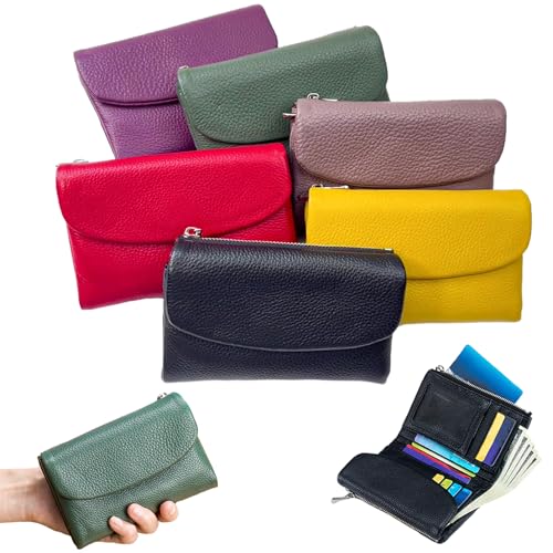 Unisex Pebble Leather Wallet, Pebble Leather Wallets for Women, 5.3In Short Genuine Leather Coin Card Holder, Card Holder & Coin Purse (Yellow)3