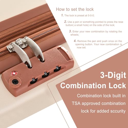 3-Piece Expandable Hard Shell ABS Luggage Set with Lock - Lightweight Travel Suitcases (20/24/28 inch, White Brown)4