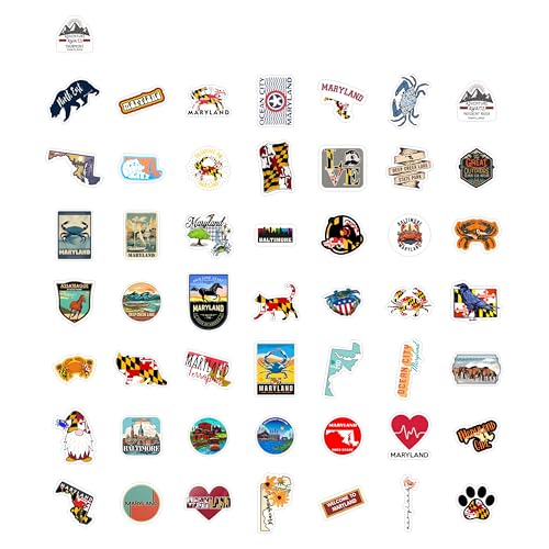 image for BulbaCraft 100Pcs Maryland Stickers for Water Bottle and Laptop - Mary