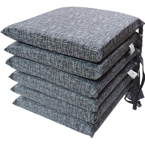 Cuscini Sedie Cucina Set da 6 (40x40x5cm) Cuscini per Sedie Quadrati, Coprisedia Cucina con Laccetti, Copri Sedia da Cucina Sfoderabili e Lavabili, Rivestimento Tessuto Loneta (6 Amalfi Grigio)