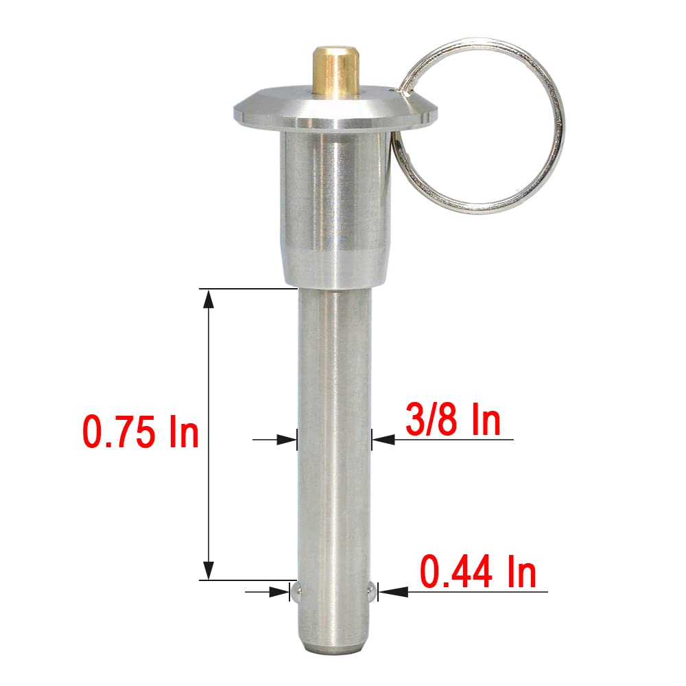 AUZHU - PLB - Inch - Marine Grade Stainless Steel Ball Lock pins Quick Release pin with Button Indexing pins Spring pins Positioning pins Safety pins Locating pins Dowels Size: M 3/8 in - L 0.75 in