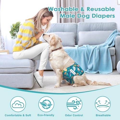 Image of 5 Pack Dog Diapers Male Reusable Belly Bands Washable for Medium Male Dogs, High Absorbency for Puppy & Doggy, Size M