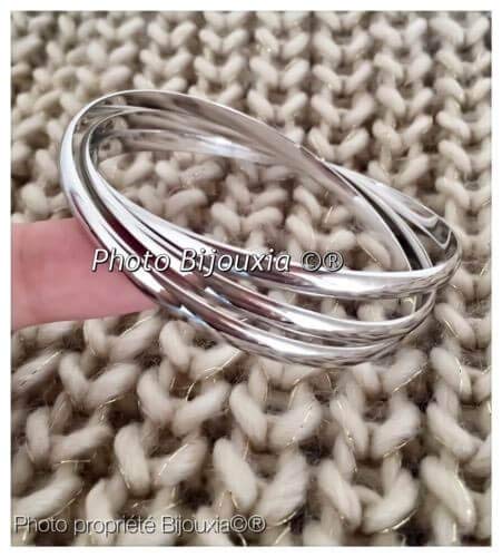 Bracciali Tripla Mezza JONCS 6,6 MM Argento Massiccio 925/1000 Rodiato, Taglia unica, Argento sterling