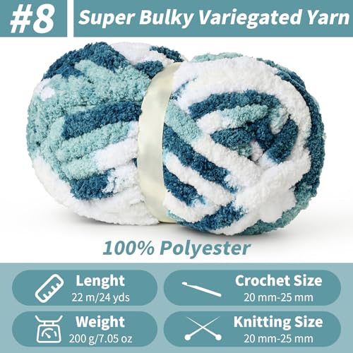 Image of Chunky Jumbo Chenille Yarn Fresh Blue 10 Pack | 2000g /240yds Super Bulky Baby Soft Yarn for Hand Knitting Fluffy Chunky Knit Throw Blanket Yarn