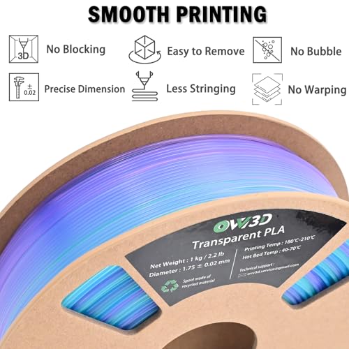 Image of OVV3D Transparent PLA Filament 1.75mm, Multicolor Translucent 3D Printer Filament, Clear PLA Blue Green Purple Gradient Color Change, Spool 1KG, + /- 0.02 mm, Fit Most FDM 3D Printers