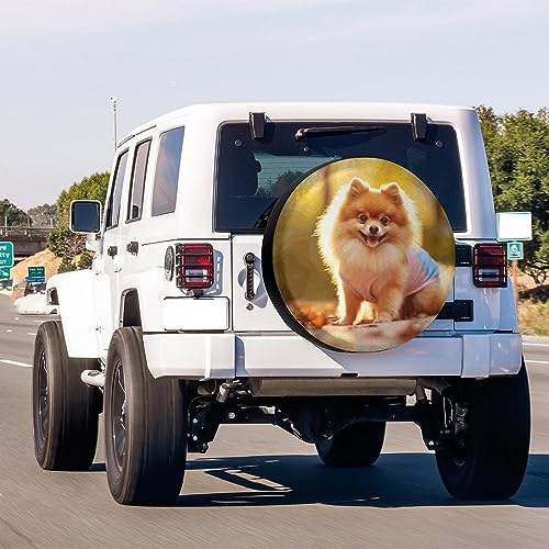 Image of Delerain Spare Tire Cover Happy Pomeranian Wheel Covers Sun Protection Waterproof for RV Truck Trailer SUV and Many Vehicle (14 Inch for Diameter 23 inch-27 inch)