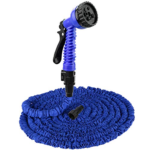 Freehawk Upgraded Garden Hose Expandable Water Hose with Double Latex Core,7 Function Spray Hose Nozzle,No Kink Flexible Water Pipe with Solid Fittings for Garden Lawn Car Pet Washing (Blue 50FT)