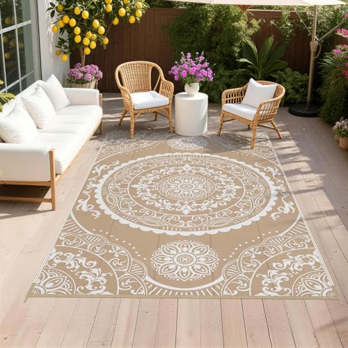 Pauwer 5 by 8 foot waterproof plastic straw patio mat