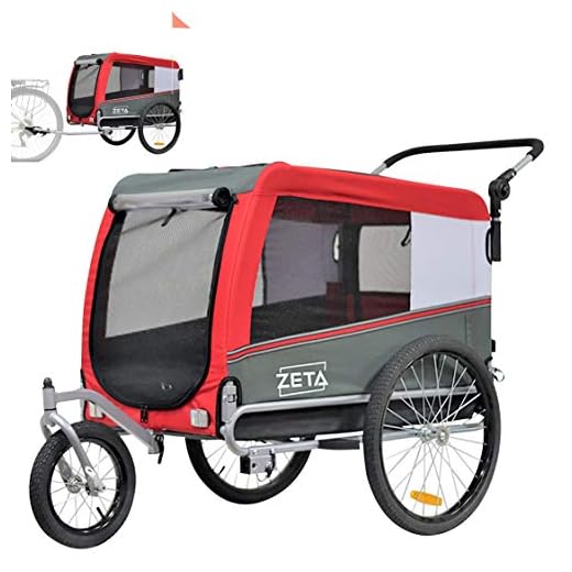 Papilioshop Zeta - Remolque para bicicleta, cochecito, transporte de perros, animales (rojo)