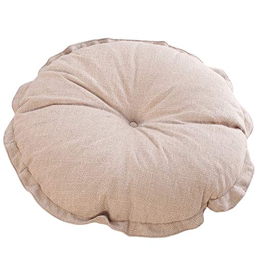 Vctops Boho Soft Round Floor Pillow Cushion With Ruffles, Cotton Linen Print Chair Pad Tatami For Meditation, Yoga, Living Room, Balcony (Beige,16"X16"X4") #TOP7