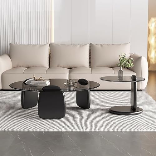 Juego de mesa de centro de cristal con base de madera, diseño minimalista de anidación para un fácil montaje y limpieza, perfecto para sala de estar moderna