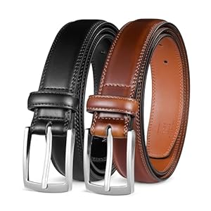 MILORDE Men’s Leather Dress Belt 2Pack, Handmade, Genuine Leather, Fashion & Classic Designs for Work Business and Casual