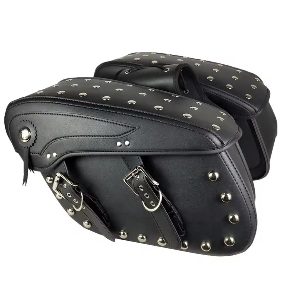 Alforja universal para motocicleta negra de lona y cuero, bolsa lateral de gran capacidad para Harley Touring miniatura 2