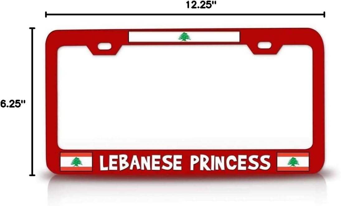 Lebanese Princess Country with Flag Metal Car SUV Truck License Plate Frame Red w55