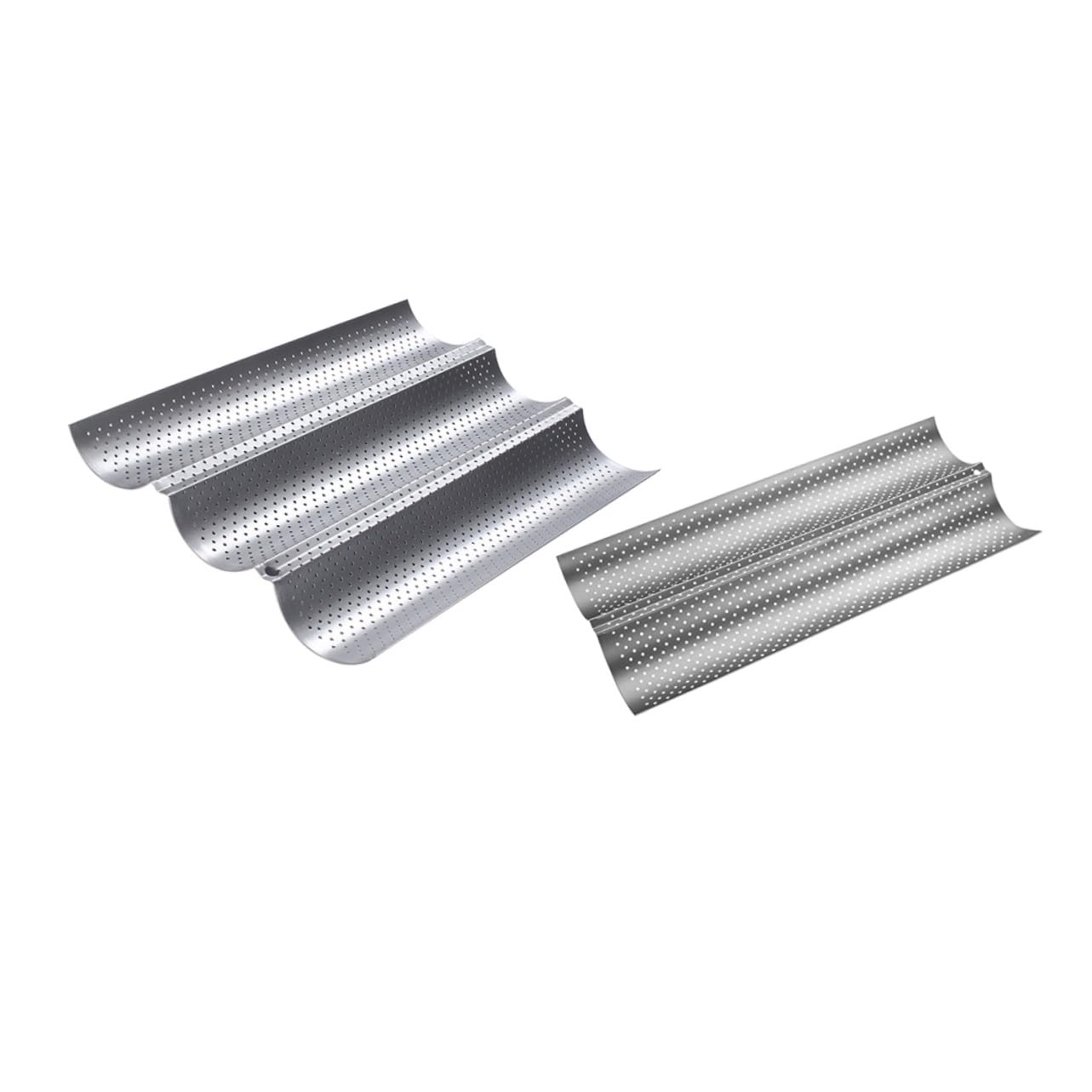 Mobestech 2 pièces Moule à Perforé Antiadhésif Acier Inoxydable Plateau de Cuisson Ondulé pour Baguettes Françaises Lot de Résistantes Chaleur Facile à Nettoyer et Compatible Lave Vaisselle