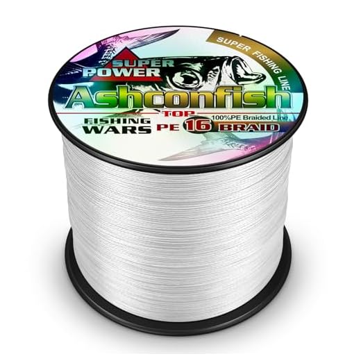 Ashconfish Braided Fishing Line-16 Strands Hollow Core Fishing Wire 100M/109Yards 300LB Abrasion Resistant Incredible Superline Zero Stretch Ultrathin Diameter Woven Thread White