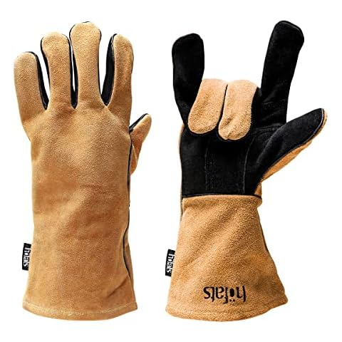 höfats - Grillhandschuhe - Kaminhandschuh aus Leder und Kevlar - extrem hitzebeständig - Topfhandschuh, Ofenhandschuh zum Grillen, Kochen und Holz nachlegen - Zertifiziert nach EN 407 und EN 388 Cover