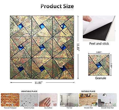Xuaniny 10-Sheet Peel And Stick Metal Backsplash Tiles, Self Adhesive Triangle Multicolor Aluminum Mosaic 3D Wall Sticker For Living Room Bedroom Decor (10 Sheets, Printed Red And Green Maple Leaf) #TOP1