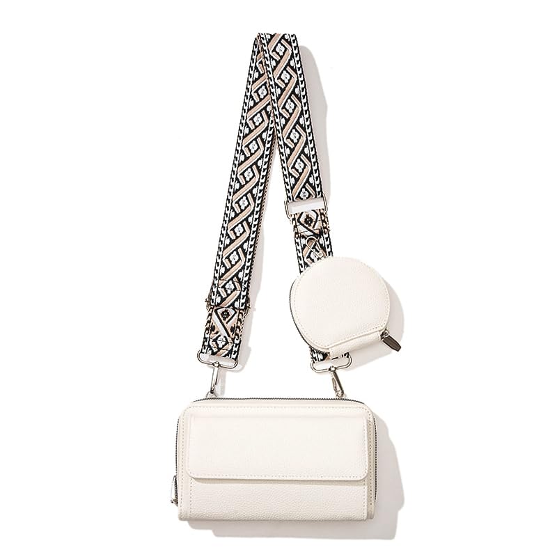 palay Women Bag with Purse Bag Small PU Crossbody Phone Pouch Card Bags White Print Nylon Webbing Shoulder Strap Design Compact Casual Phone Sling Shoulder Bags-picture-10