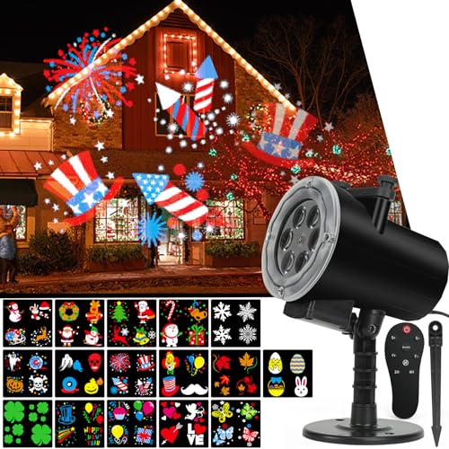4th of July Projector,Christmas Halloween Lights Projector,Waterproof Indoor Remote Control LED...