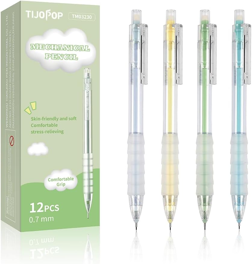 Mechanical Pencils with erasers, Medium Point (0.7mm) 12-Count Pack
