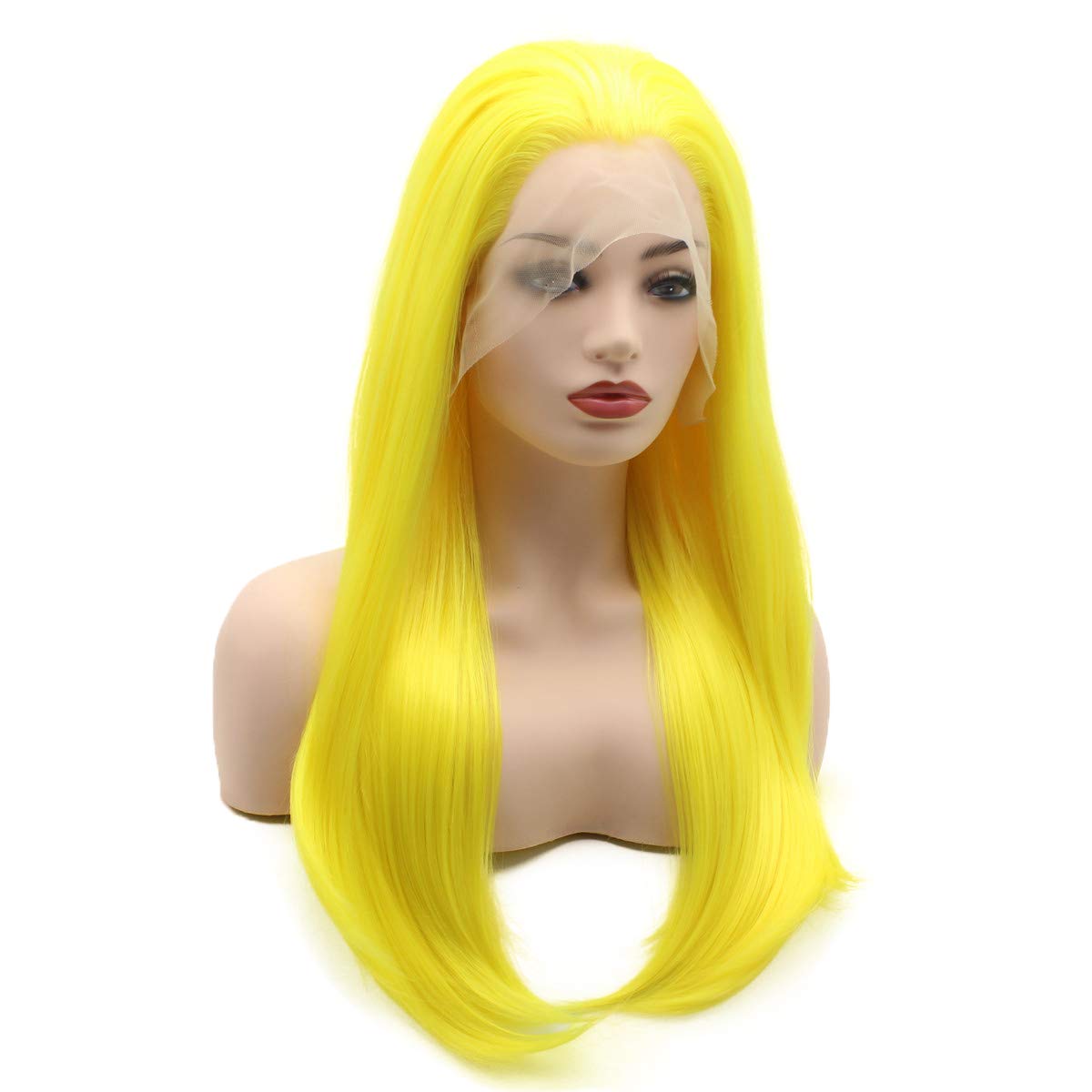 Hair Straight Long 24inch Gold Yellow Heavy Density Heat Resistant Realistic Synthetic Lace Front Wigs