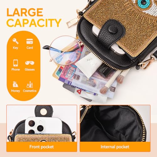 Image of Women's Small Crossbody Cell Phone Bag, Boho Colorful Beaded Purse Wallet with Handmade Cute Patterns