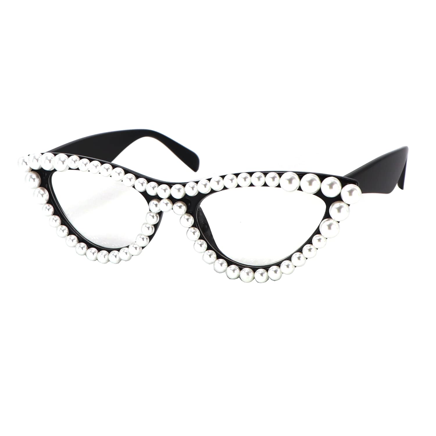 Fuprecious Women's Black Reading Glasses For Cat Eye Computer Blue Light Blocking Cute Pearl Readers Glasses